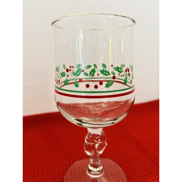 VTG Arby's Christmas Holly Berry Stemmed Wine or Sherbert Glass Set Of One - Picture 2 of 7